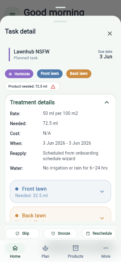 Treatment task detail screen